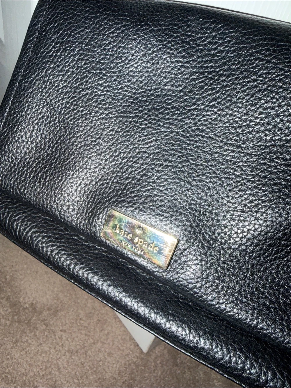 kate spade Black Pebbled Leather Crossbody with Gold Plate